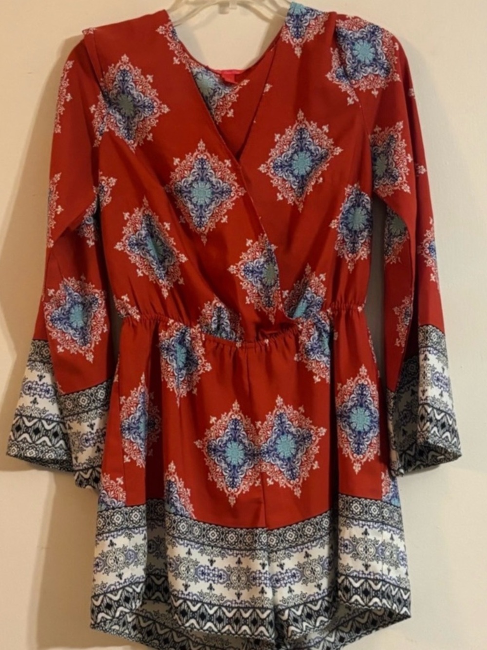 Chelsea & Violet Red Printed V-Neck Romper Boho Inspired